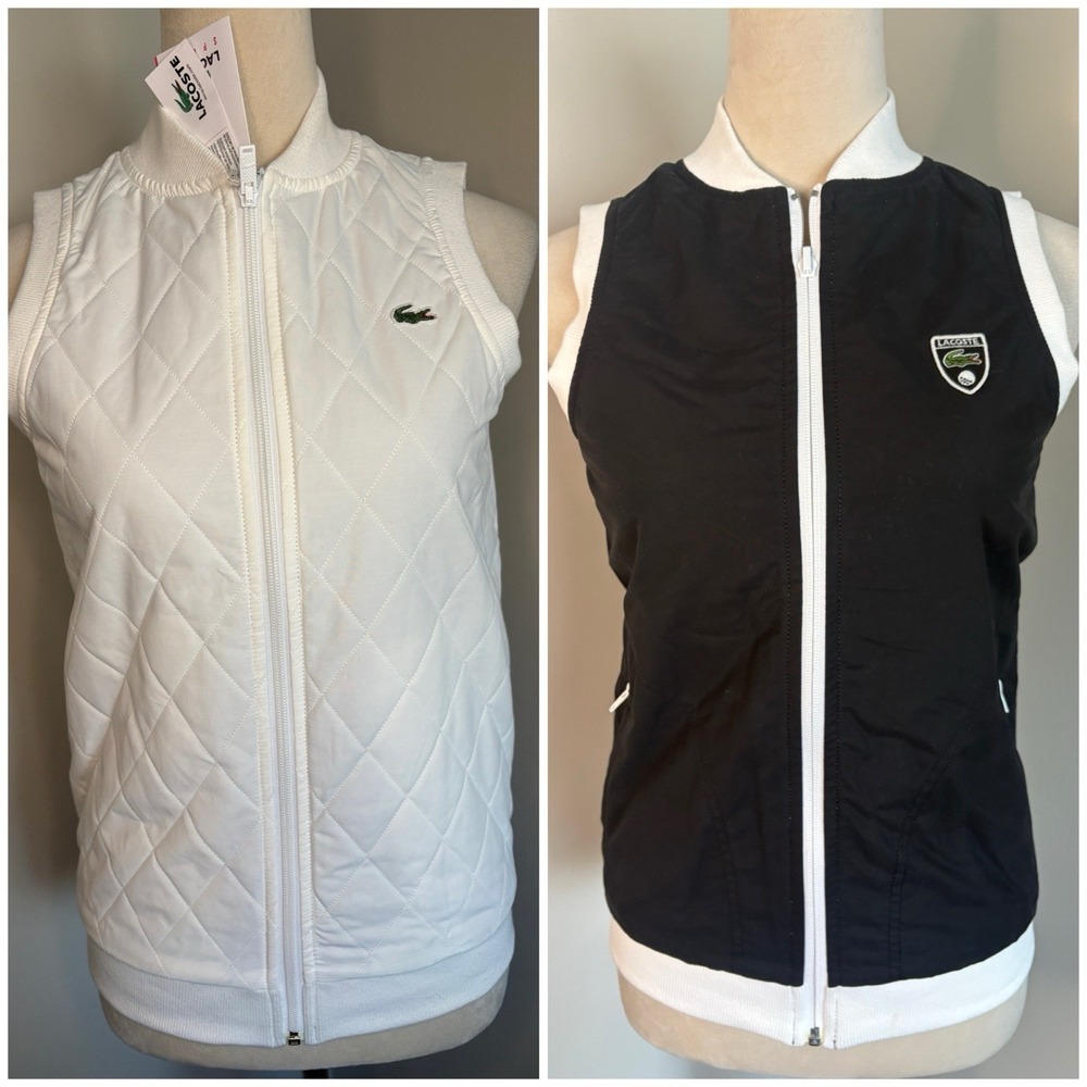 NWT Vintage Lacoste Sport Reversible Quilted Vest Black White Devanlay Size 36 4